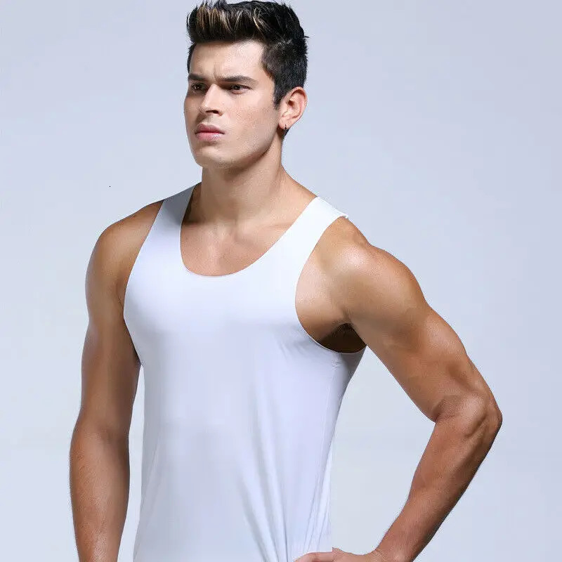 Ice Silk Tank Tops Seamless Wife Beater Sleeveless Tee Gym Undershirts AShirt Mens Underwear Sexy Casual Vest T Shirts 240412