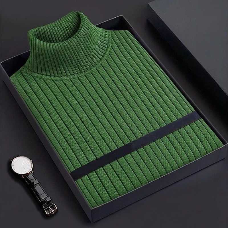 Mens lightweight luxury turtle neck knitted floral casual retro solid color long sleeved sweater Korean clothing basic shirt W2411111