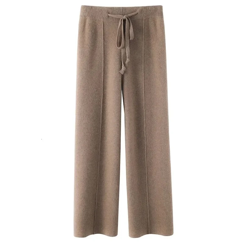 Woollen Trousers Womens Autumn/Winter Exterior Knitted Loose Pants White Mop Pants Small Straight Cloud Pants 241112