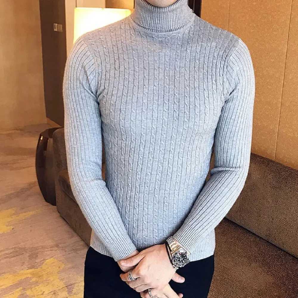 Autumn and winter new trend turtle neck solid color slim fit sweater mens jacquard zipper mens knitted sweater comfortable top W2411111
