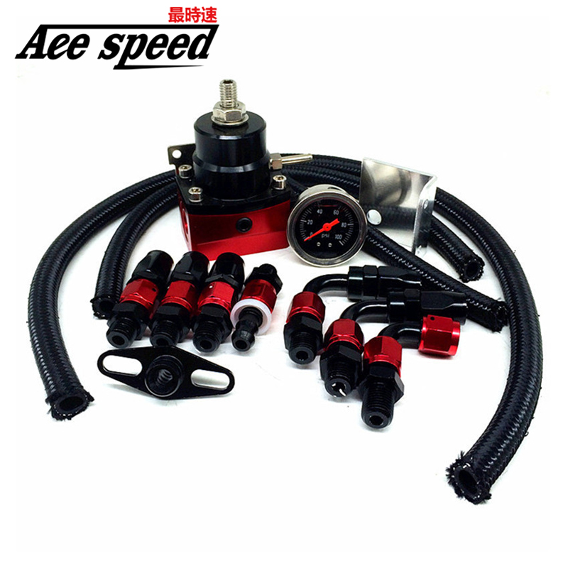Universal Adjustable Pressure Regulator With Gauge+AN6 Fuel Line Hose+Fittings End Kit