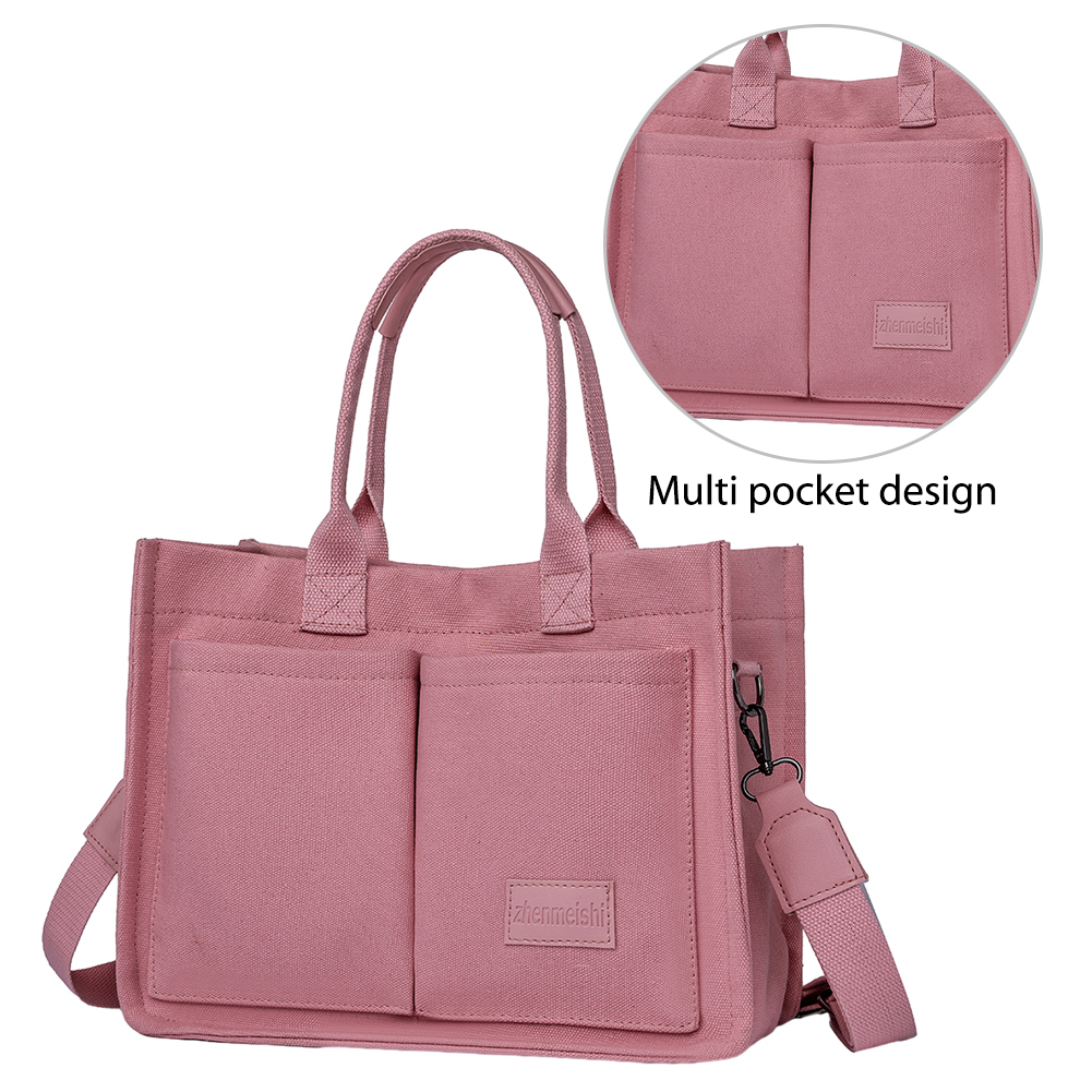 Women Retro Top Handle Bag Large Capacity Canvas Stylish Crossbody Bag Adjustable Strap Multi Pockets Casual Satchel Bag