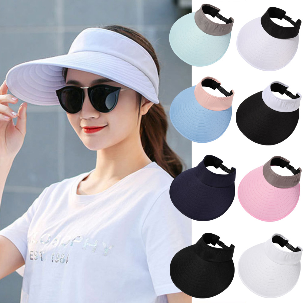 Casual Women Men Wide Brim Portable Adjustable Sun Visor Beach Cap Sports Golf Hat