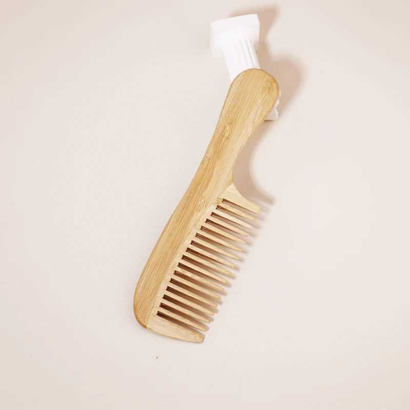 2-piece natural bamboo and wood hair comb set anti-static womens round wide toothed wood hair comb W241112