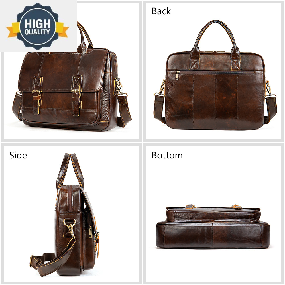 Men's Leather Genuine Bag Office Mens Briefcase Vintage Engraved Messenger Men Handbag For 14"Laptop 7406 73ef8