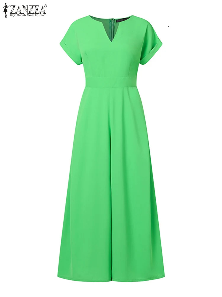 ZANZEA Summer Overalls Womens Elegant jumpsuit Holiday casual short sleeved long sleeved jumpsuit 241112