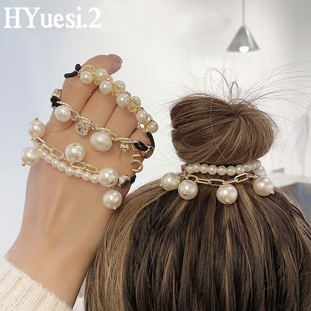 3pcs/Set Faux Pearl Hair Ties Women Girls Elastic Rhinestone Hair Rope Bracelet 85b79 5 d4430