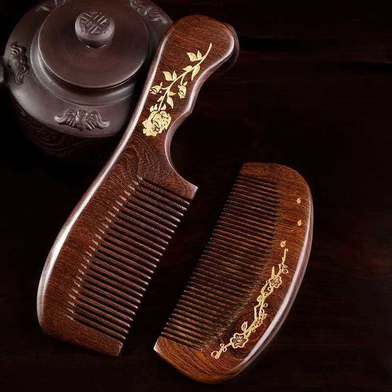 Golden Hawthorn Wood Comb Cream 6cm Electric Comb Curled Wood Comb Gift for Family and Friends W241112