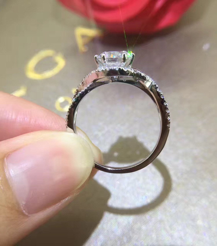 Solitaire ring classic design geometric diamond ring wedding wear inlaid zircon ring 925 sterling silver white crystal ring luxury jewelry