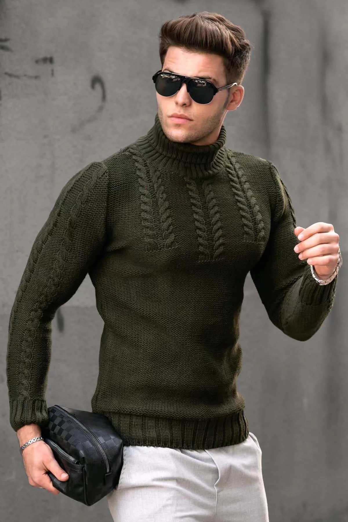 2024 autumn and winter new mens warm wool sweater trade retro mens turtle neck sweater casual pull-out oversized size W2411111