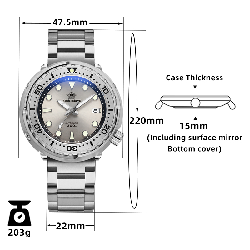 ADDIESDIVE Tuna Men Watch Luminous 30Bar Waterproof Calendar Display Sapphire Glass NH35 Automatic Mechanical Diver's Watch