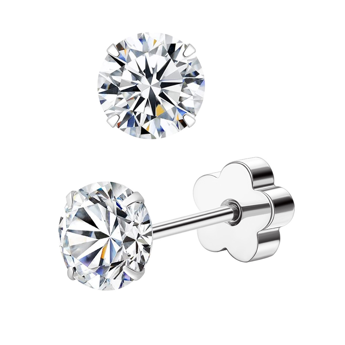TUPMI Hypoallergenic Flat Back Earrings for Women Stainless Steel Cartilage Earrings CZ Handmade Screw Back Sensitive Skin Nap