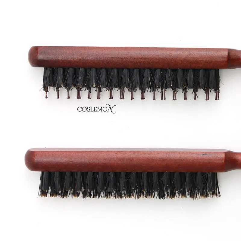 Natural pig mane hair fluffy comb anti-static barber wooden handle de keratinized hair brush scalp massage hair tool W241112