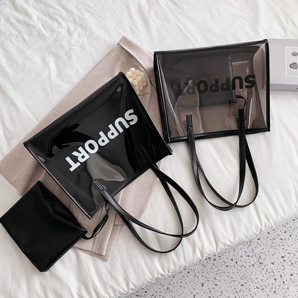 Transparent Handbag Women Pouch Composite Bags Stylish Large Tote Underarm Bag smile
