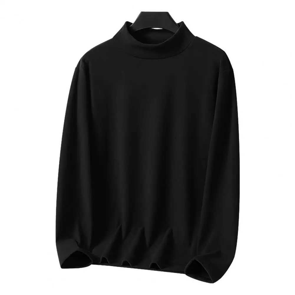 Mens half neck long sleeved solid color mens solid color half neck double-sided De velvet hot shirt W2411111