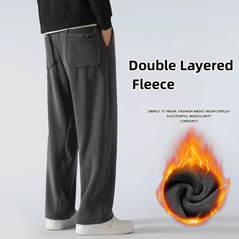 Winter Thick Fleece Warm Sweatpants Men Thickened Wide-Leg Straight Loose Track Pants Male Casual Thermal Velvet Trousers 241112