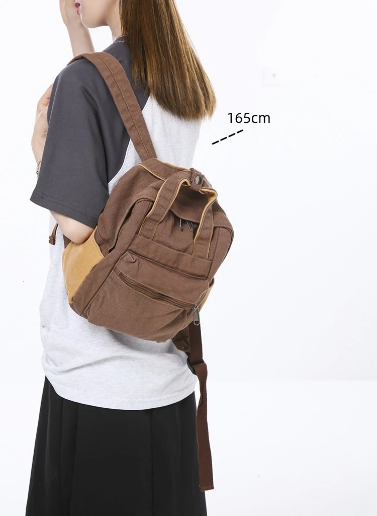 Korean style canvas textile small backpack youth Harajuku fabric school Kawaii Emo Ita style patch work Knapsack 241111