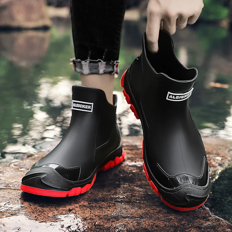 Mens Rain Boots Outdoor Casual Men Ankle Hiking Fishing Water Shoes Waterproof Work Boot Personality Non-slip Male Footwear 241111