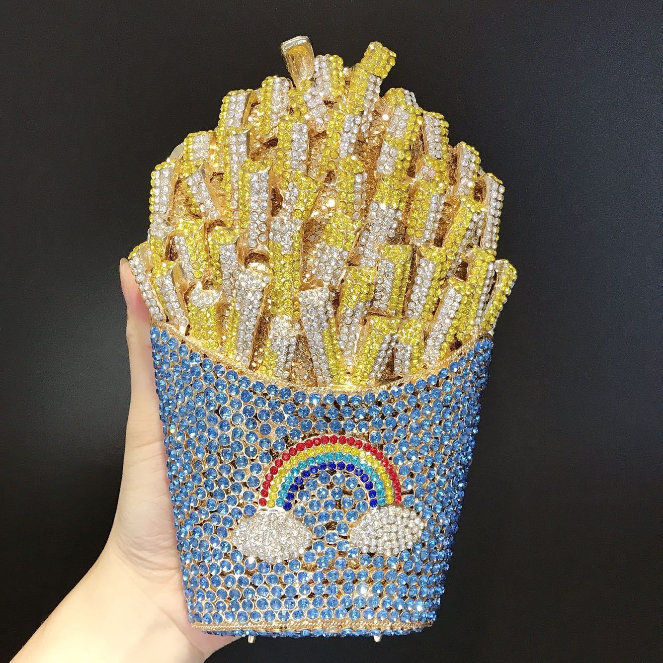 Evening Bags Boutique De French Fries Chips Rainbow Clutch Minaudiere Bag Women Crystal Evening Bag Diamond Wedding Handbag Bridal Purse 230428