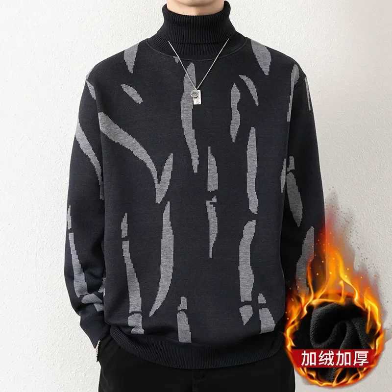 Autumn new high neck sweater for men patch work color floral knit warm and casual turtle neck sweater wool mens winter outdoor top W2411111