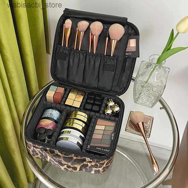 Cosmetic Bags 2021 New Leopard Waterproof Cosmetic Bag PU Leather Travel Large Capacity Beauty Makeup Case L49