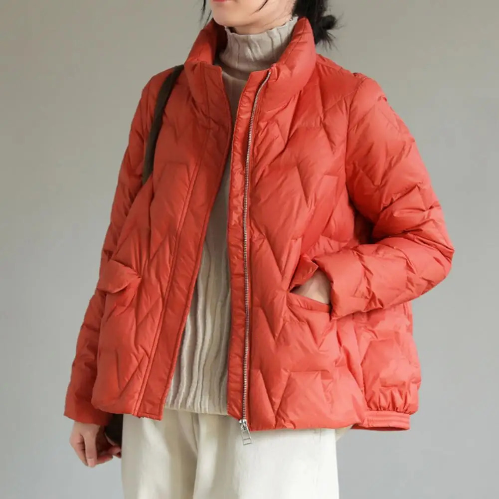 Winter ultra light down jacket womens short inflatable jacket zipper full set duck down insulated down jacket 241112