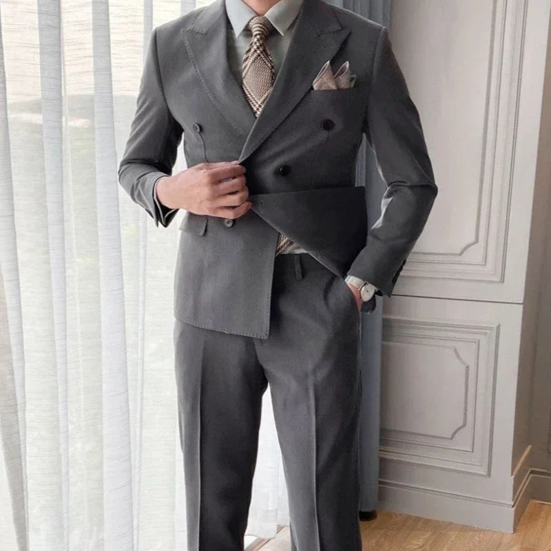 Business Formal Korean 2 Piece Outfit Set Man Dress Full Suit for Men Fashion Classic Trends Costumes Clothing Gentleman Blazer 241111