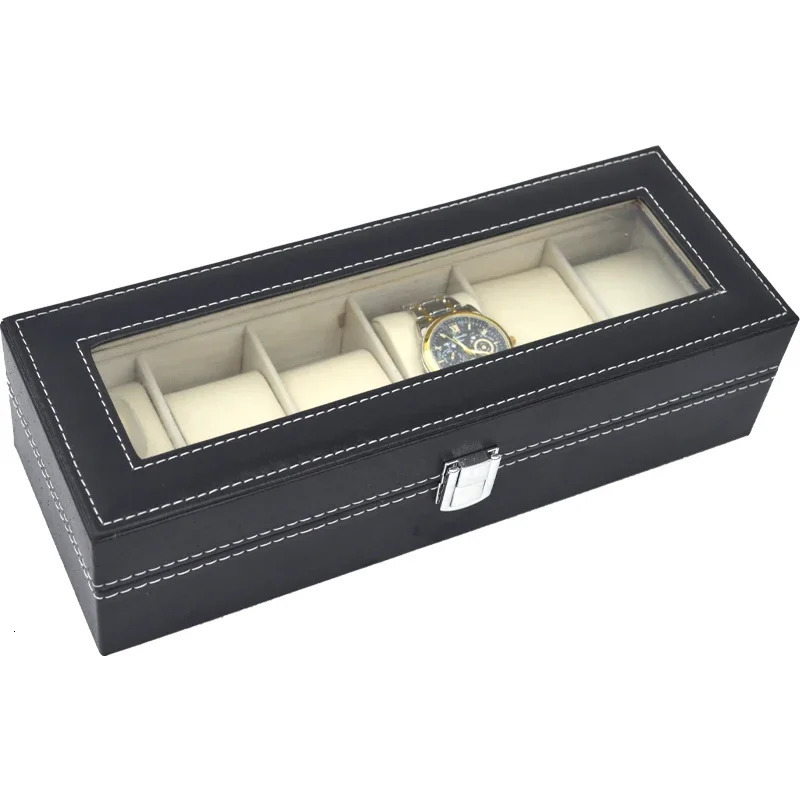 6-slot PU leather watch display storage watch box holder organizer black watch holder display box 241112
