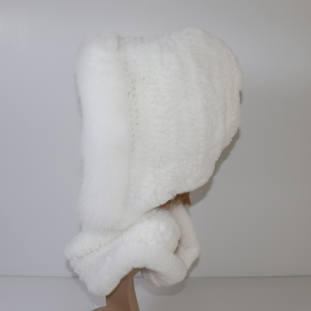 New Winter Women Natural Fox Hats&Scarves Lady Warm Fluffy Rex Rabbit Hat&Scarf Knit Real Fur Hooded Scarfs