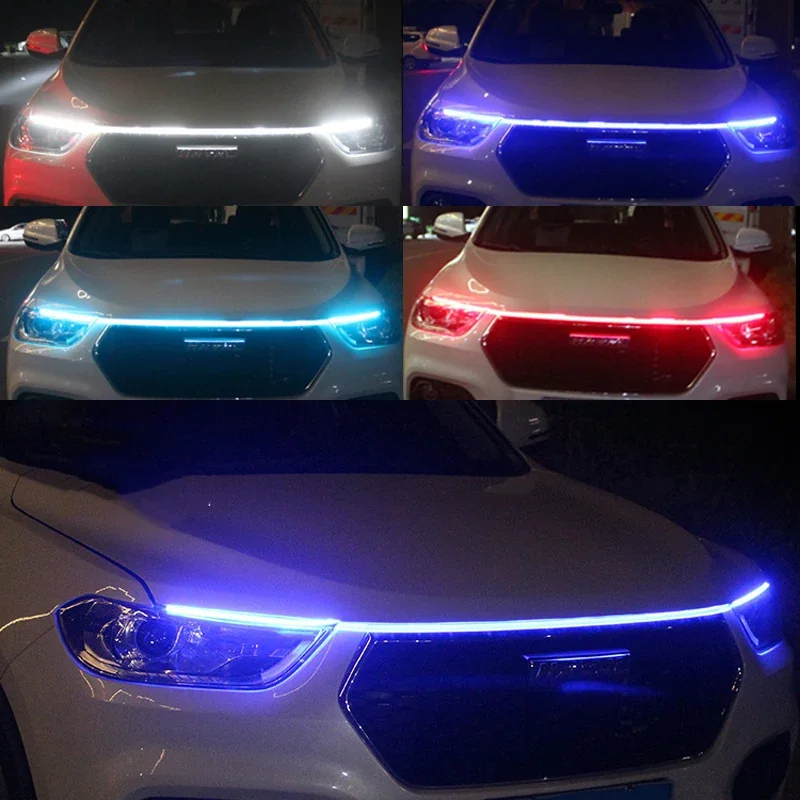 New 12V LED Car Hood Decorative Light Strip With Start Scan Meteor Dynamic Car Daytime Running Light DRL With Turn Signal Lamp