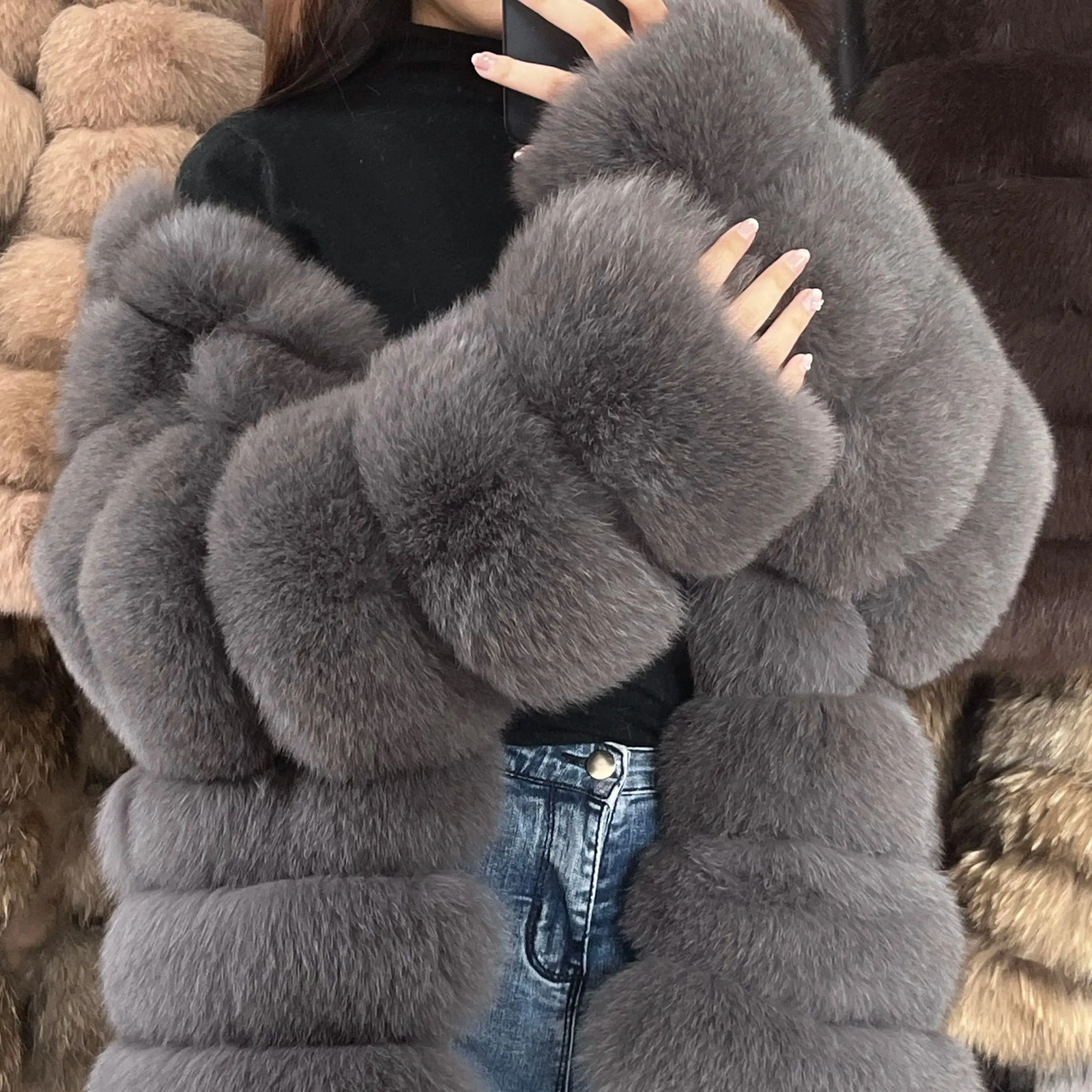 Natural Real Fur Coat For Womens Warm Winter Vest Furry Clothe Outerwear large size 2024Girls Jacket 241112
