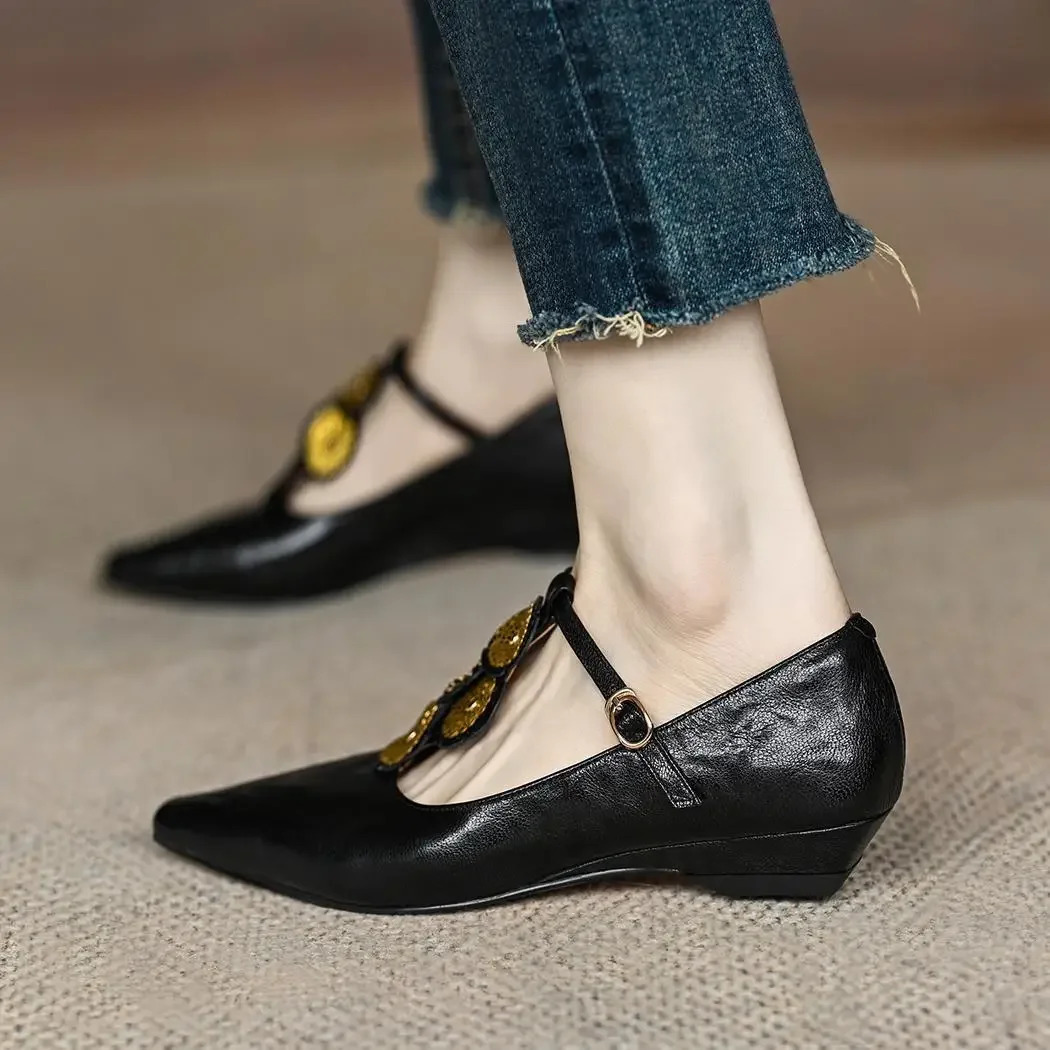 2024 Roman Shoes Womens Elegant Shallow Shoes Summer Pointed Toe Retro Shoes er Dresses Walking Apartment 241111