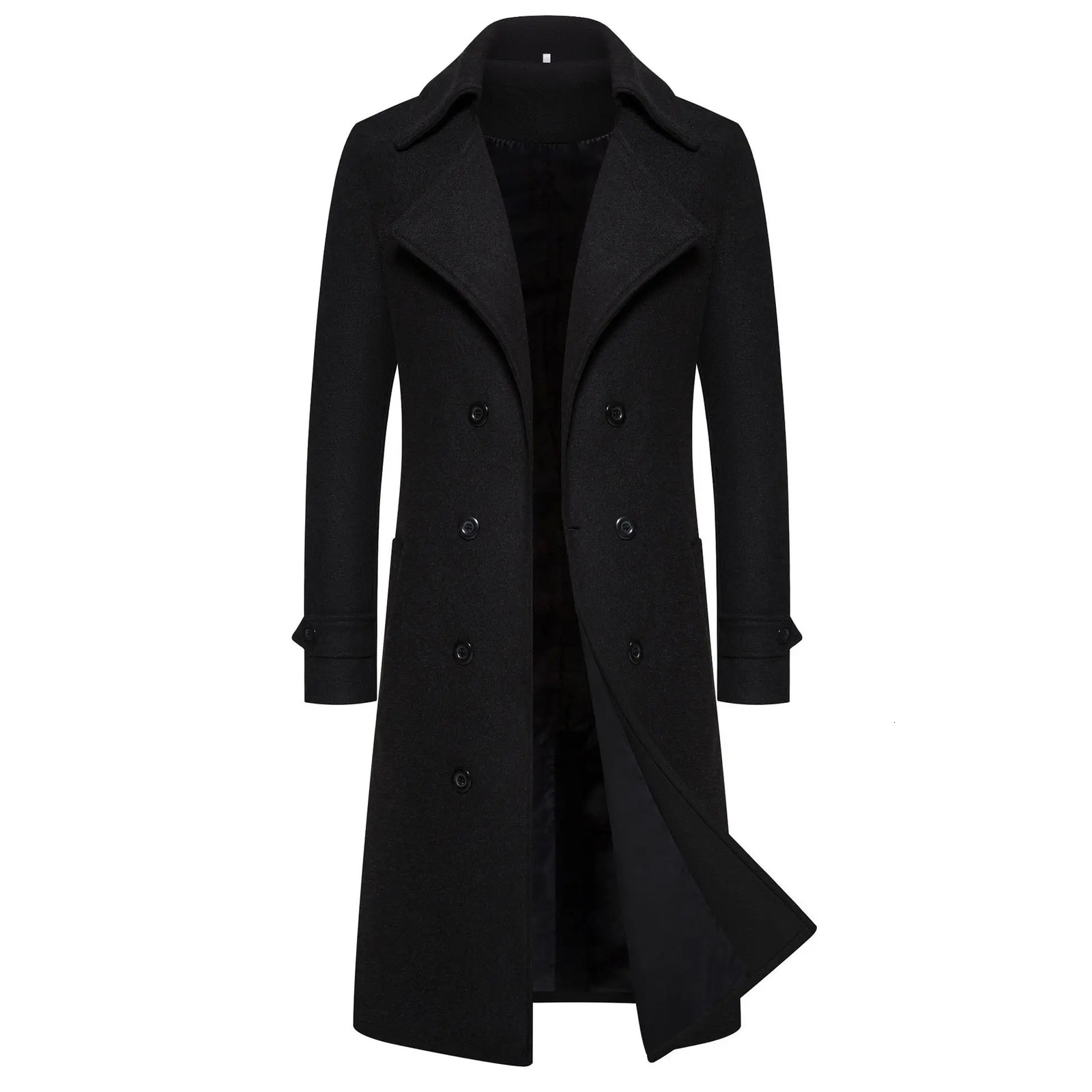 Mens ultra long wool black jacket windproof and winter warm mens jacket mens elegant and regular suitable for casual daily wear 241112