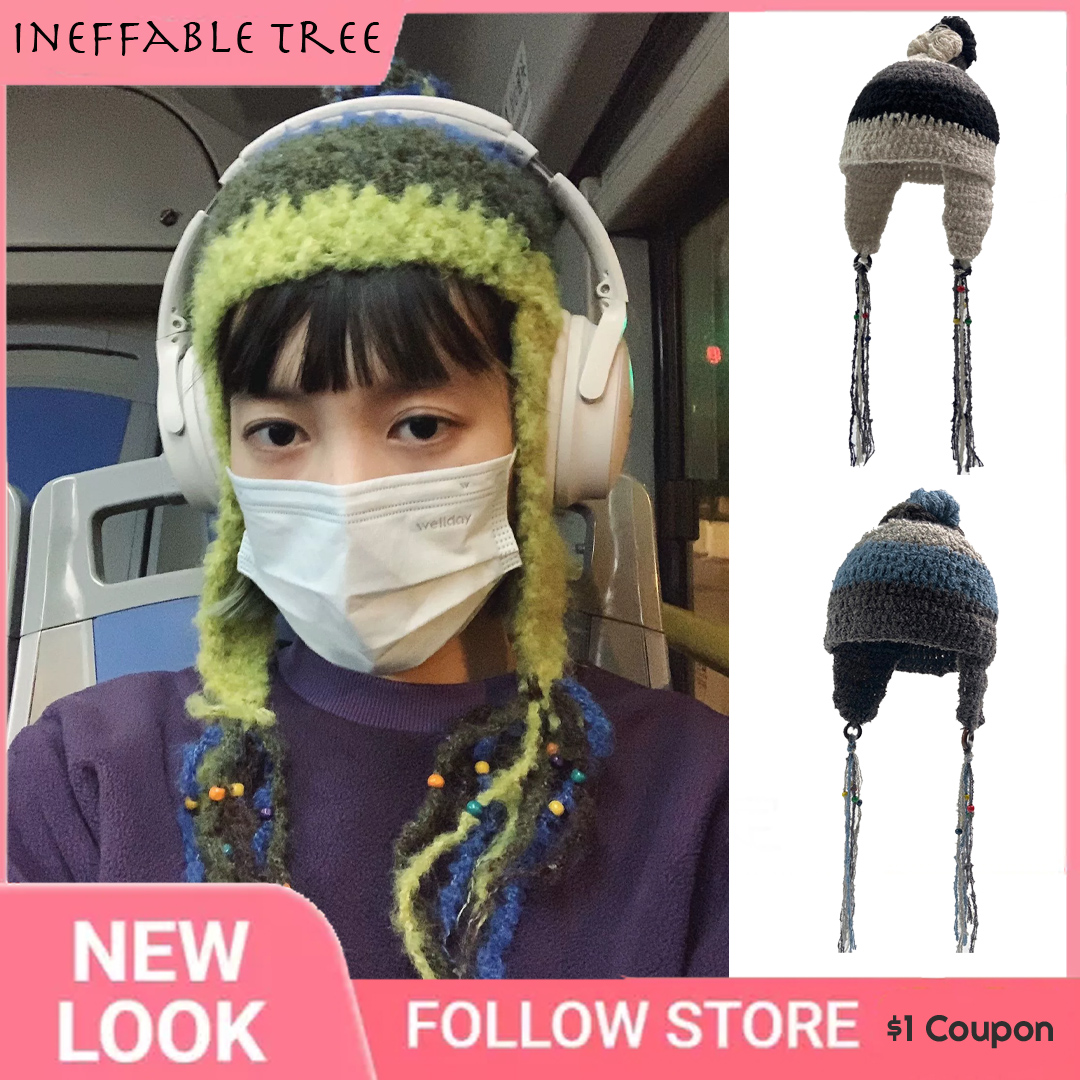 Y2K Autumn Winter Crochet Hats for Women Men Ears Warm Beanies Female Preppy Windproof Cap Earflap Bomber Ski Mask Hat Gorro ed7ba