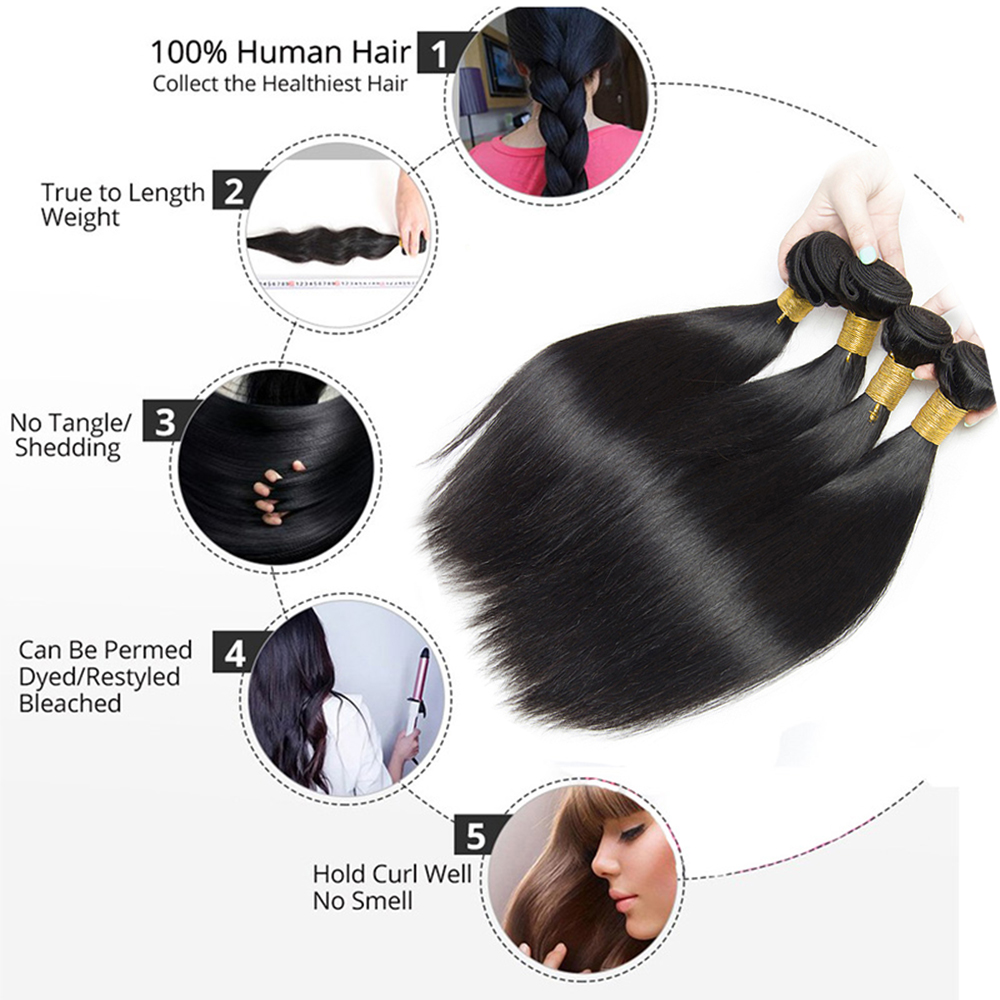 5x5 Lace Closure With Bundles Brazilian Straight Human Hair Weave Bundle With 4x4 Lace Closure Free Part Natural hair Extensions b1f1e