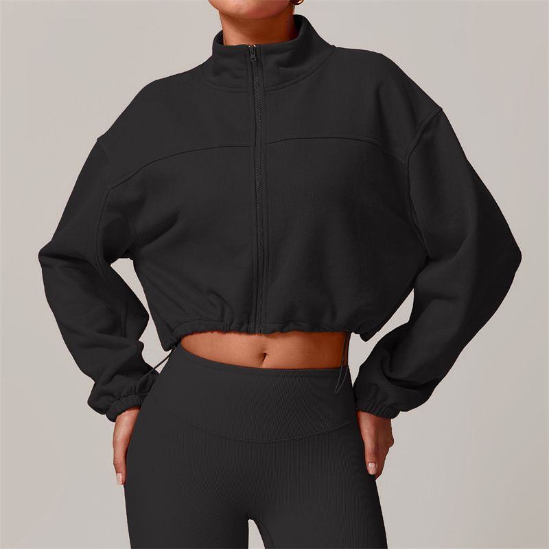 L8755 Womens Yoga Outfit Jackets Fitness Wear Tops Sweatshirt Sportswear Jackets Outdoor Casual Adult Long Sleeve Exercise Stand Collar Drawstring Pul