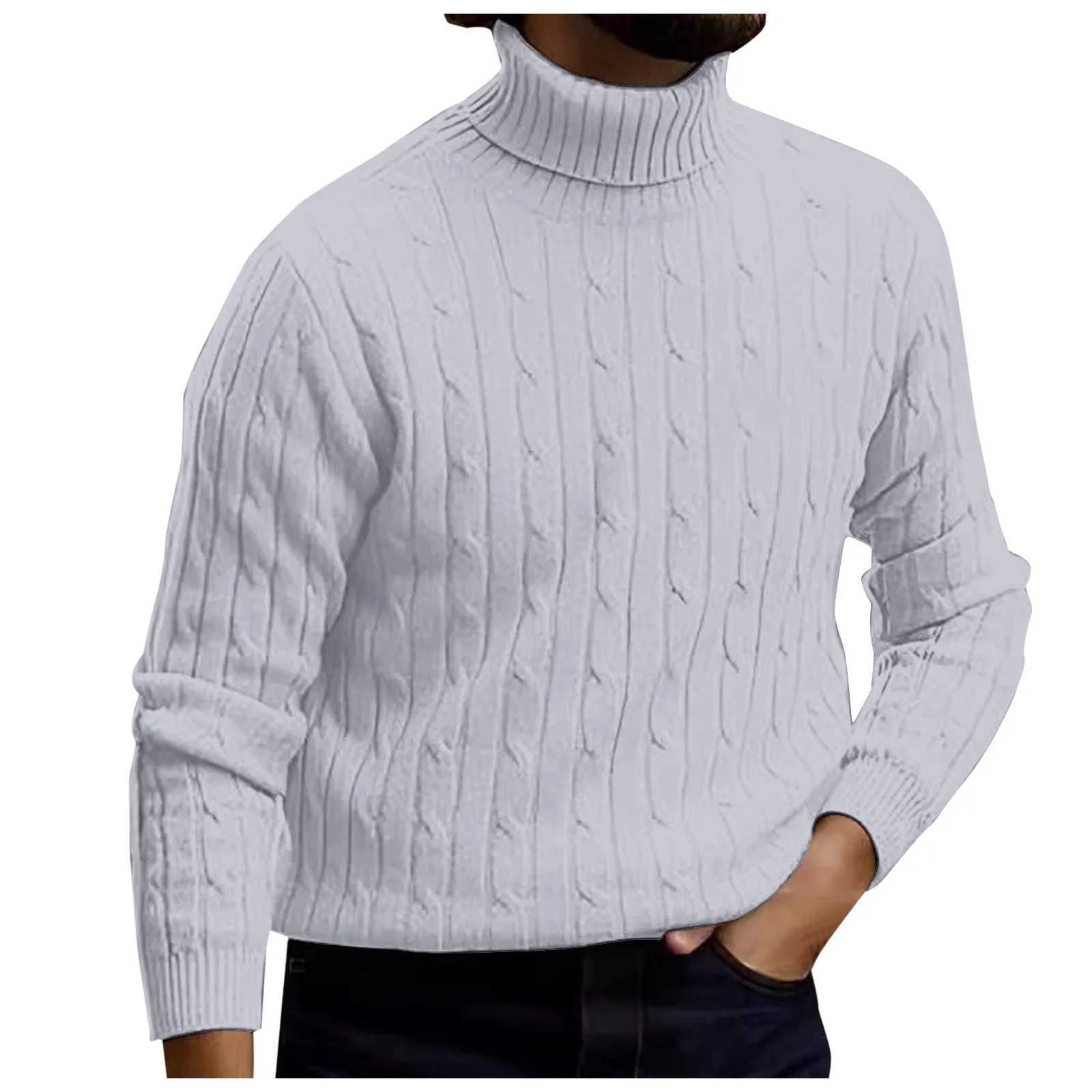 Mens long sleeved streetwear warm turtle neck zipper sweater knitted sweater mens autumn solid color breathable top W2411111