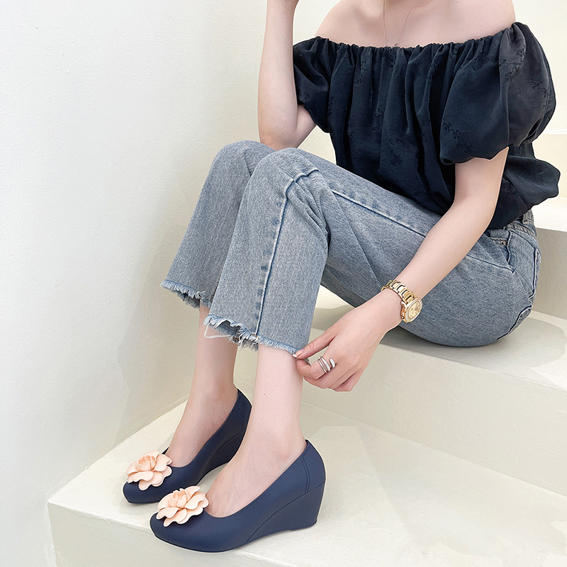 76cce Camellia Brand pumps wer women pointed toe wedges waterproof high heels shoes woman ral buckle jelly tacones mujer