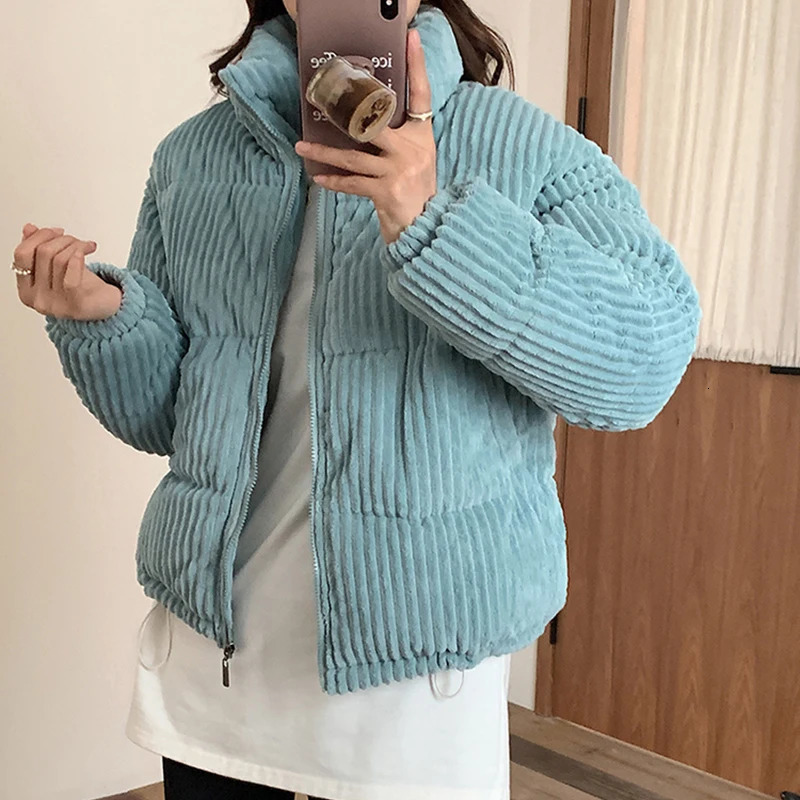 Short Parka Corduroy Thick Puffer Jacket Korean Harajuku Cropped Down Coats Winter Warm Casual Cotton Padded Outwears 241108