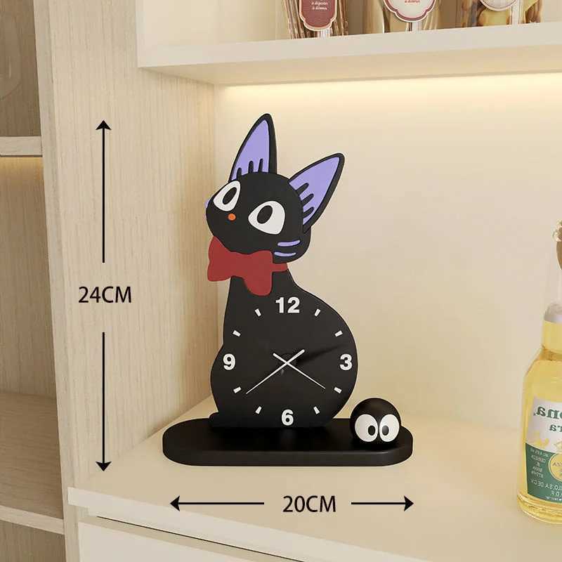 Wall Clocks Black Cat Desk Clock Wooden Clock Kikis Cartoon Cute Animal Creative Ornament Entrance Living Room Bedroom Desktop Home Decor J241112