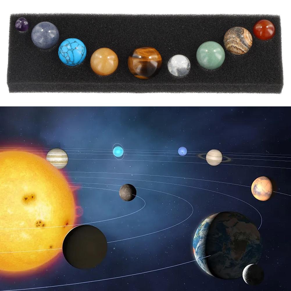 Creative Natural Crystal 8/9 Planet Ball Solar System Round Original Stone Popular Science Ornament Sphere Galaxy Model Gift Box