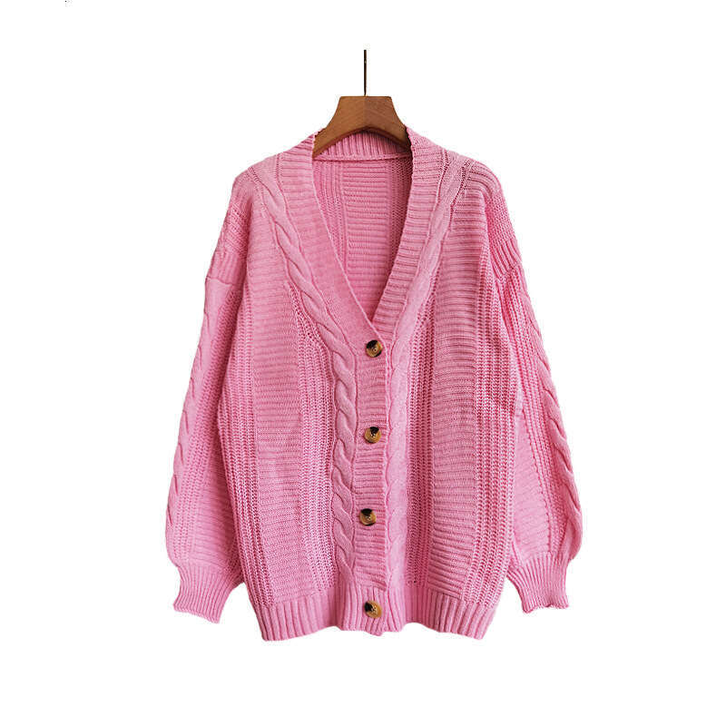 Lantern sleeve knitted cardigan women's 2024 autumn new loose V-neck sexy sweater jacket