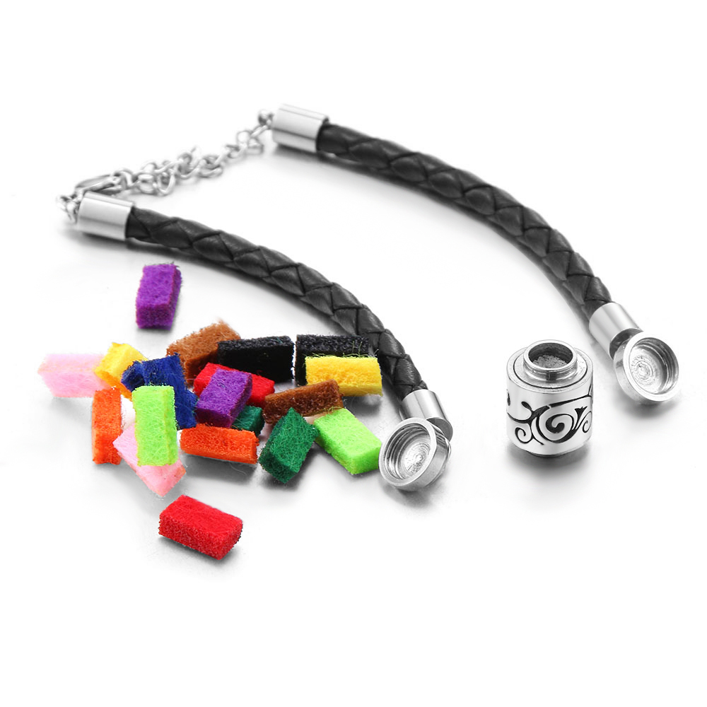 Trendy Aromatherapy High Quality Black Leather Diffuser Bracelet Vintage Hollow Out Charms Perfume Essential Oil Locket e6ad6