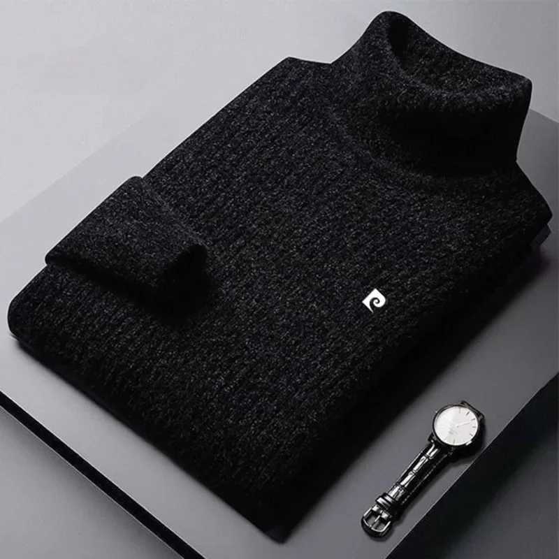 Winter sweater mens turtle neck black retro Korean fashion knitted floral casual loose long sleeved mens knitted thick sweater W2411111