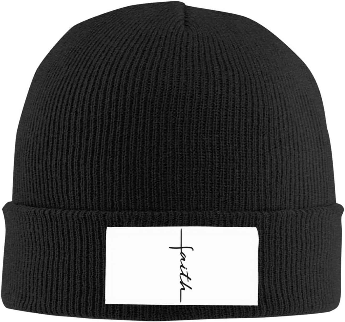 Faith Cross Script Christian Jesus Beanie Women Skull Cap Men Knit Winter Slouchy Knitted Hat Black