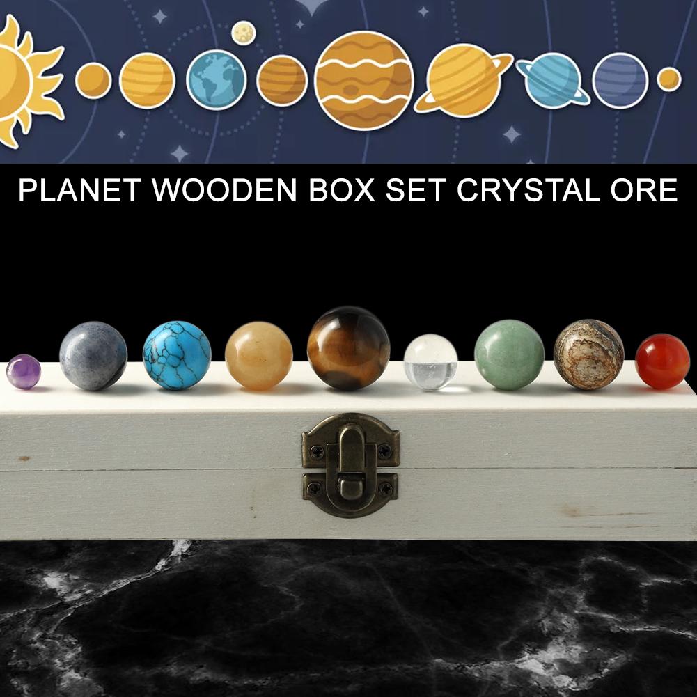 Creative Natural Crystal 8/9 Planet Ball Solar System Round Original Stone Popular Science Ornament Sphere Galaxy Model Gift Box