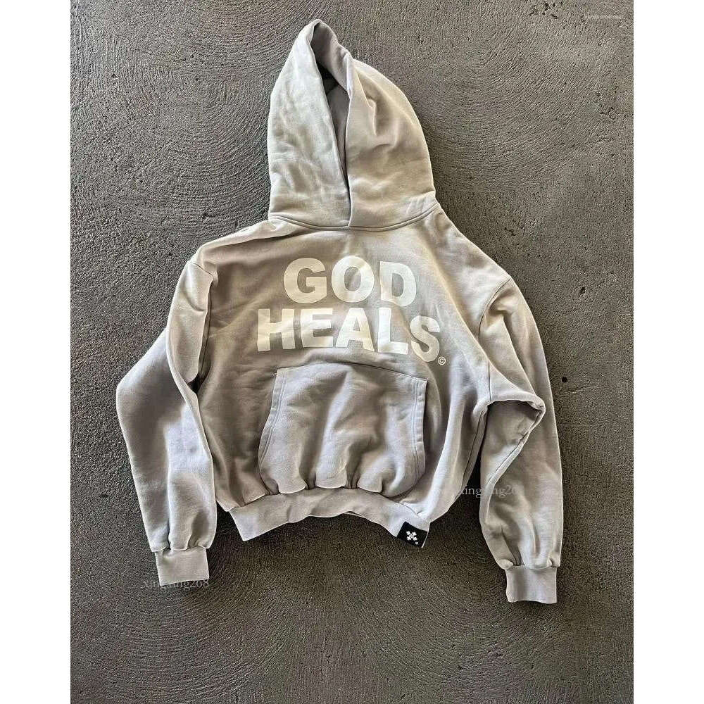 Men's Hoodies Men Oversized Vintage Streetwear God Heals Painting Printed Women Sweatshirt Y2k Tops