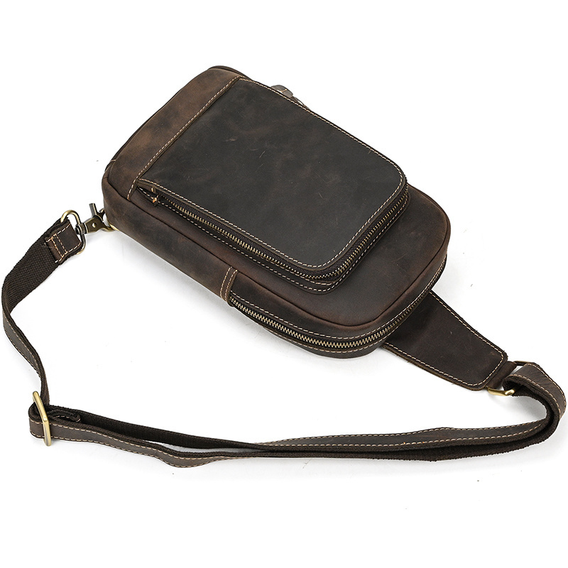 Mens Waist Vintage Bag Single Shoulder Chest Sling Pack Outdoor Sports Riding Cycling Front s Genuine Leather 694e8