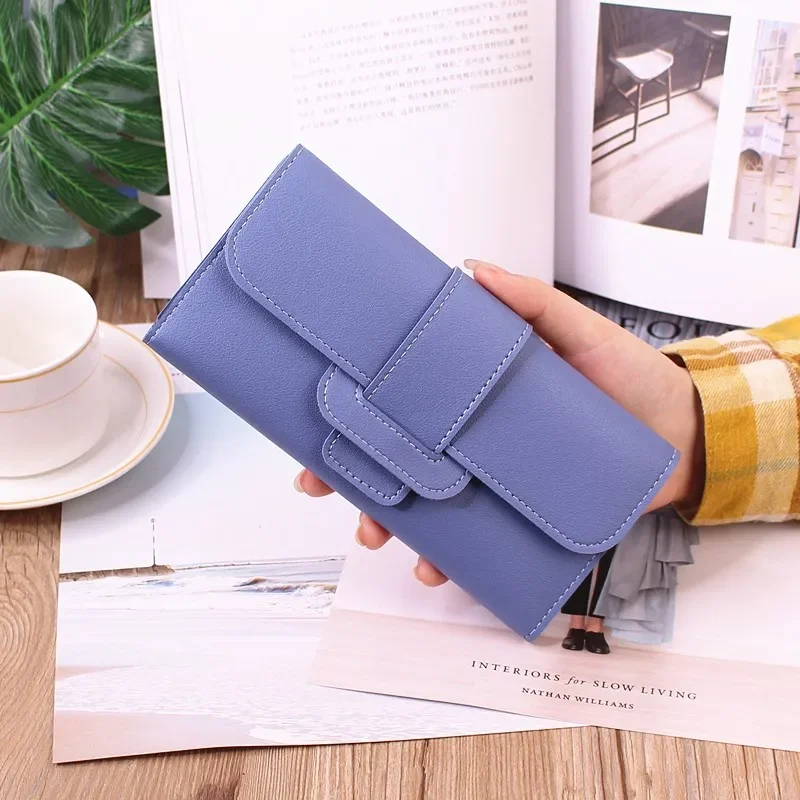 Hot Triple Fold Flip Cover Ladies Leather Wallet Women Long Flap High-end Luxury Long Multifunctional Buckle Leather Wallet