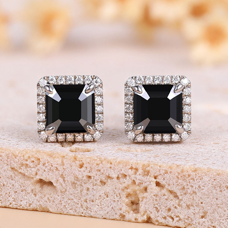 8*8mm All Moissanite Stud Earrings for Women Men Black Square D Color Dia S Sterling Sier Plated Earring Wholesale 1ecd7